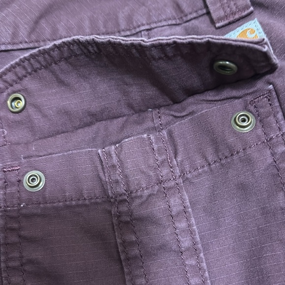 Carhartt El Paso Shorts Women’s Cotton Relaxed Fit Roll Tab Burgundy Size 16 - Picture 8 of 14